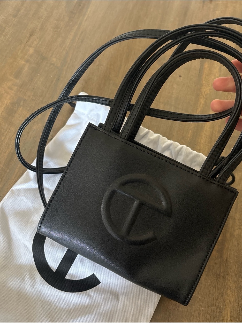 Telfar Black Mini Tote Crossbody with Embossed Logo